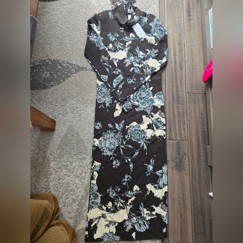 Reiss Black and Cream Floral Midi Dress - Picture 2 of 8